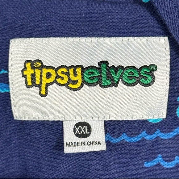 Tipsy Elves Navy Blue Button Down Shirt Mens XXL - Picture 3 of 5